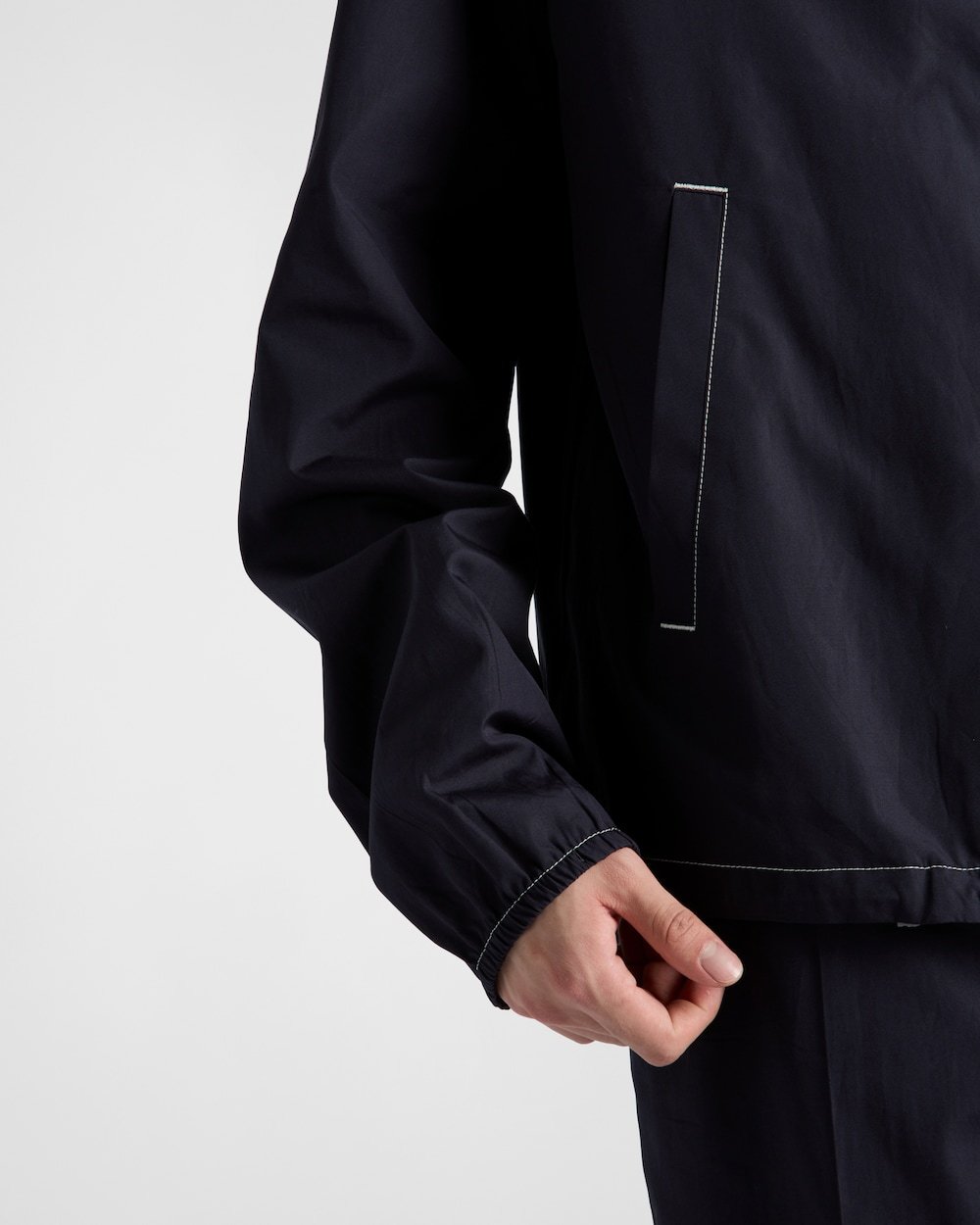 Prada Cotton Blouson With Contrasting Stitching In Blue
