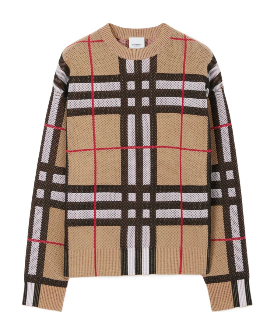 Burberry Check Technical Cotton Sweater In Multicolor