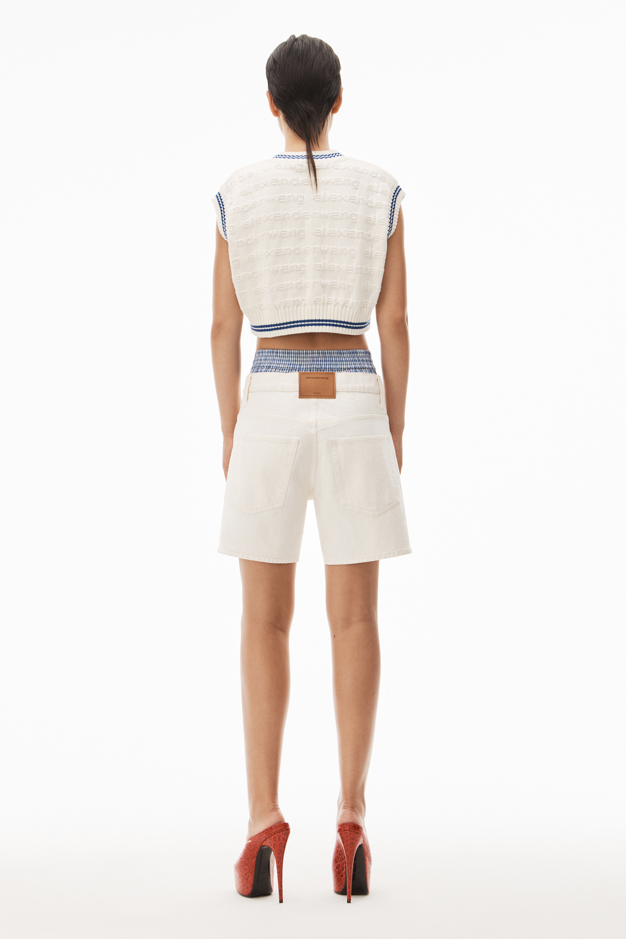 Shop Alexander Wang Layered Cotton Denim Shorts In White