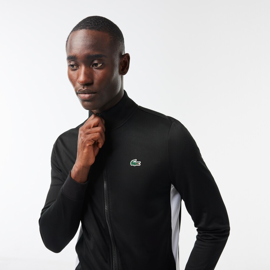 Lacoste Zippered Anti-tear Tennis Jersey In Black