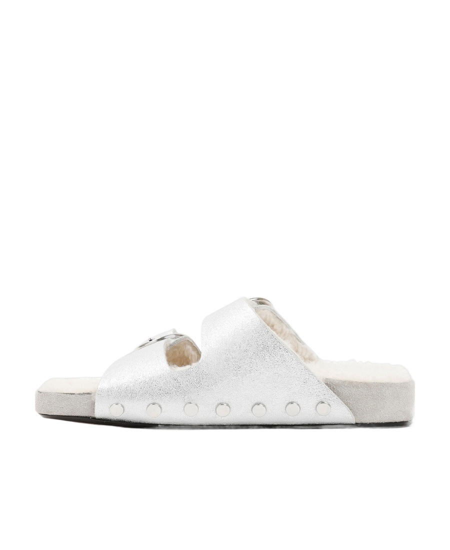 Isabel Marant Lennyo Studded Slide Sandal With Genuine Shearling Lining In White