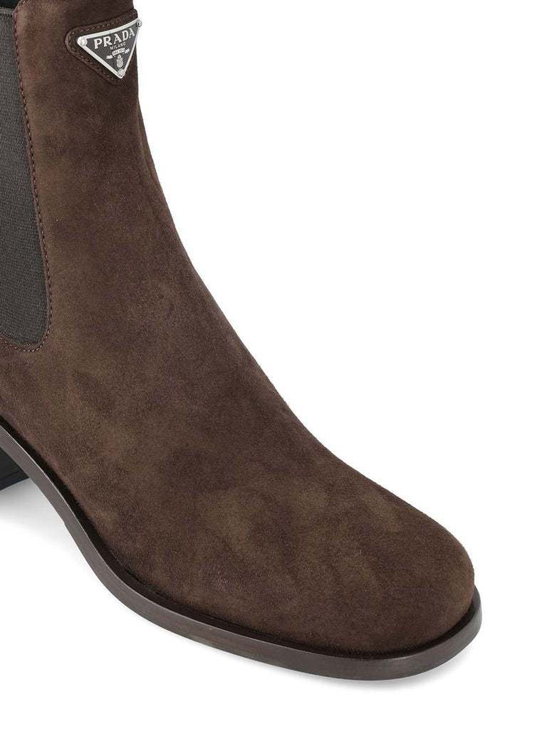Prada Round-head Short Boots In Brown