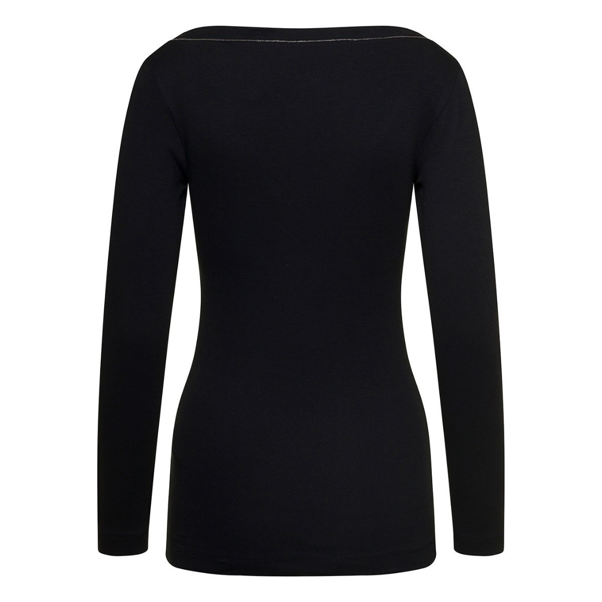 Brunello Cucinelli Black V-neck Pullover With Beads Detailing In Black