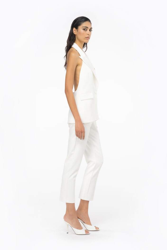 Pinko Slim-fit Trousers In Technical Stretch Crepe In White