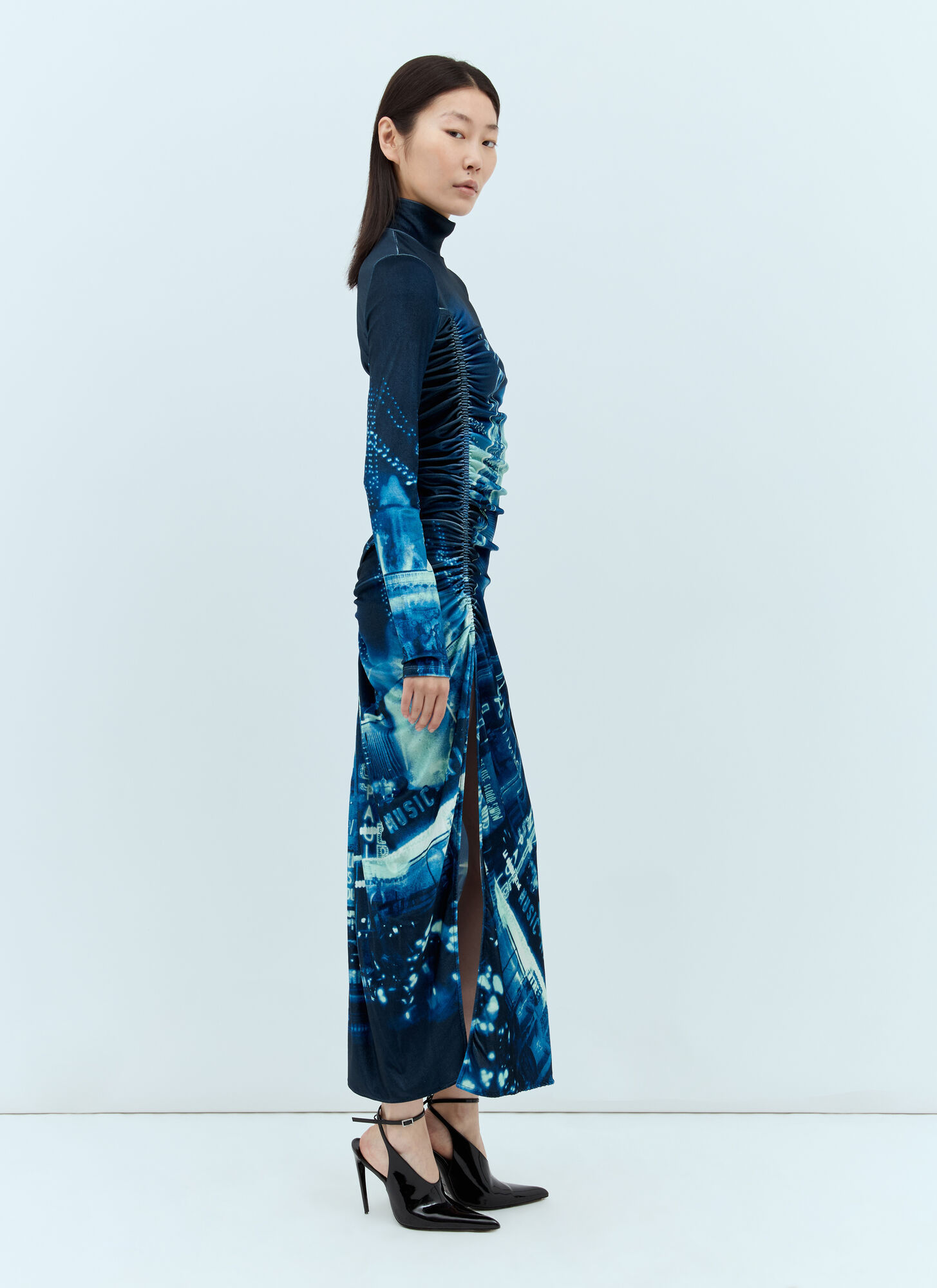 Shop Jean Paul Gaultier Pigalle-print Velvet Dress In Blue
