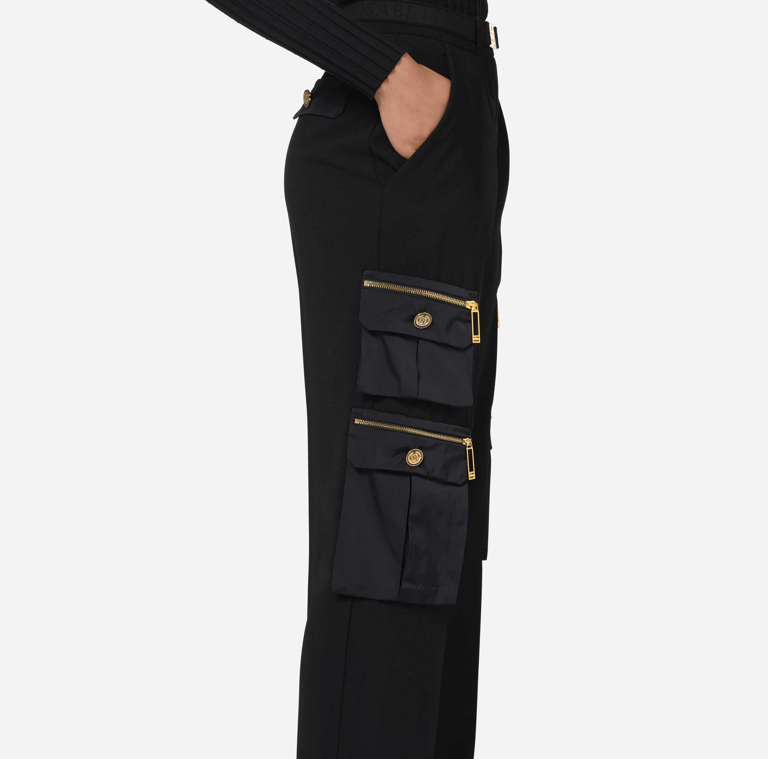 Elisabetta Franchi Black Cargo Trousers With Belt In Black