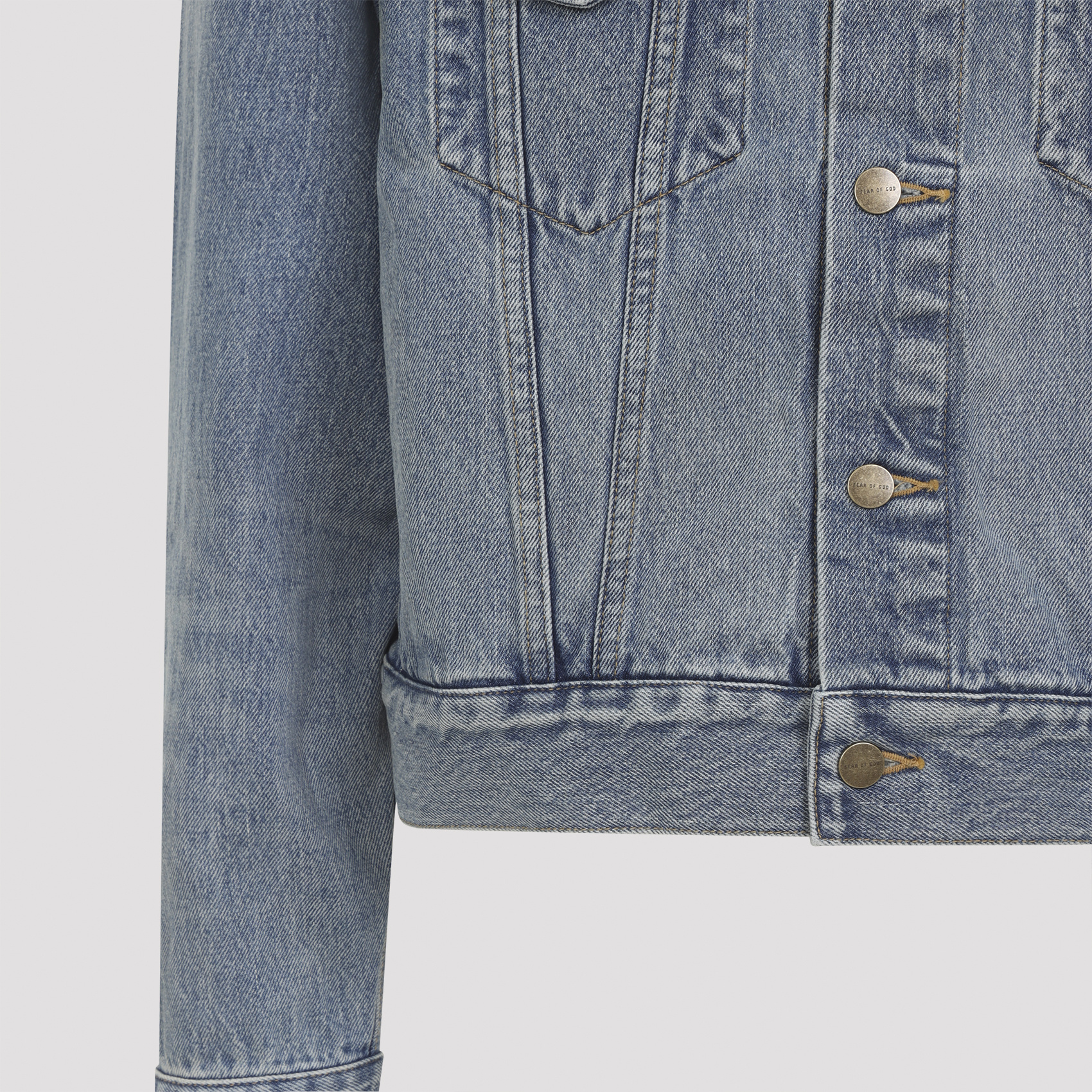 Fear Of God Light Indigo Blue Cotton Trucker Jacket With Overwashed Effect In Blue