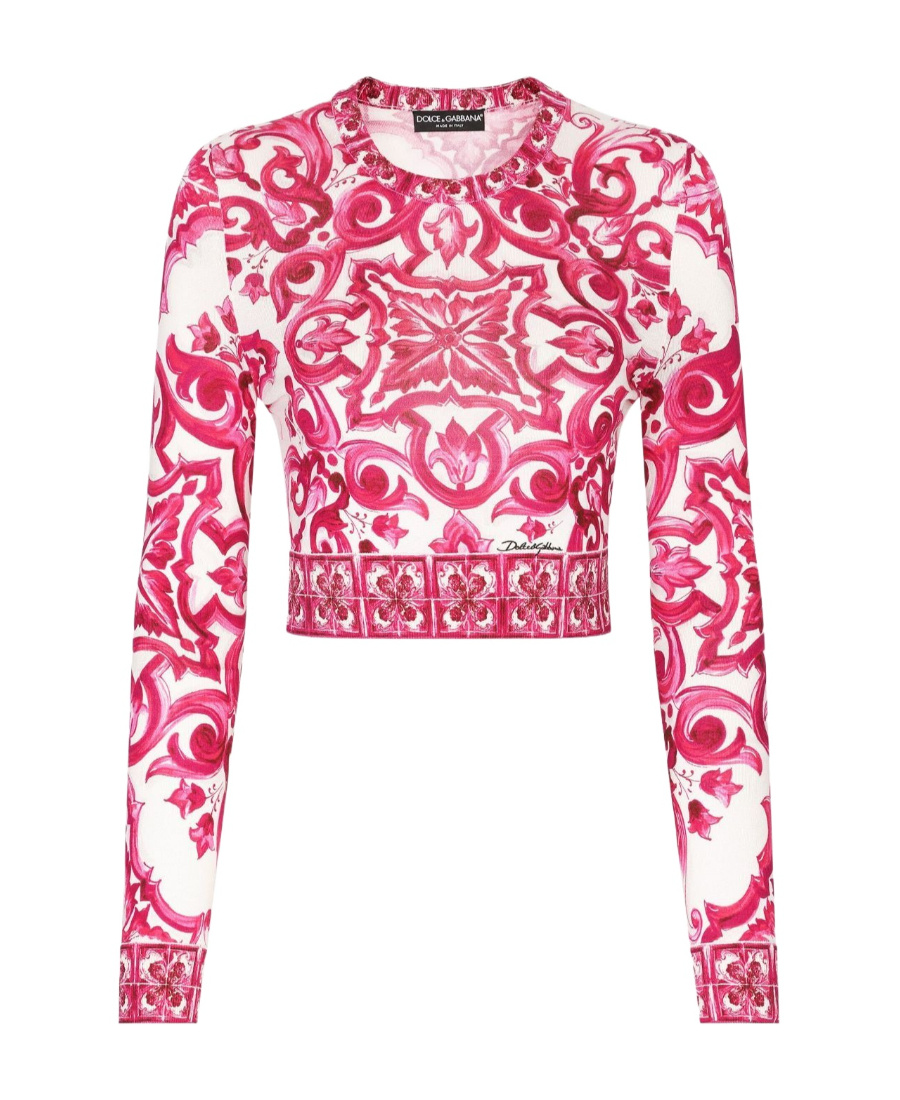Dolce & Gabbana Maiolica-print Cropped Jumper In Pink
