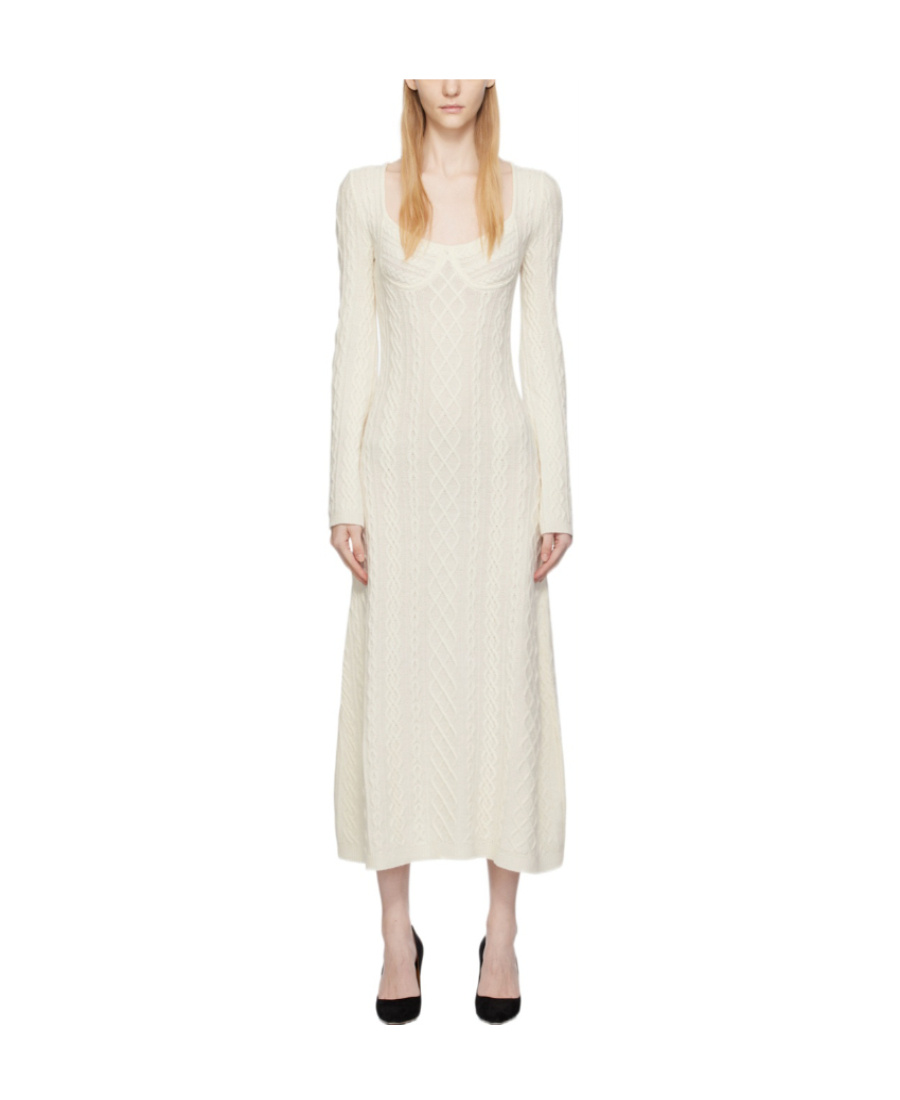 Chloé Cable-knit Wool And Cashmere Midi Dress In White