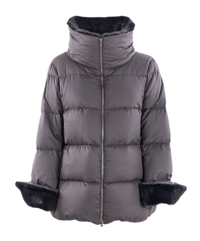 Herno Faux-fur Collar Puffer Jacket In Gray