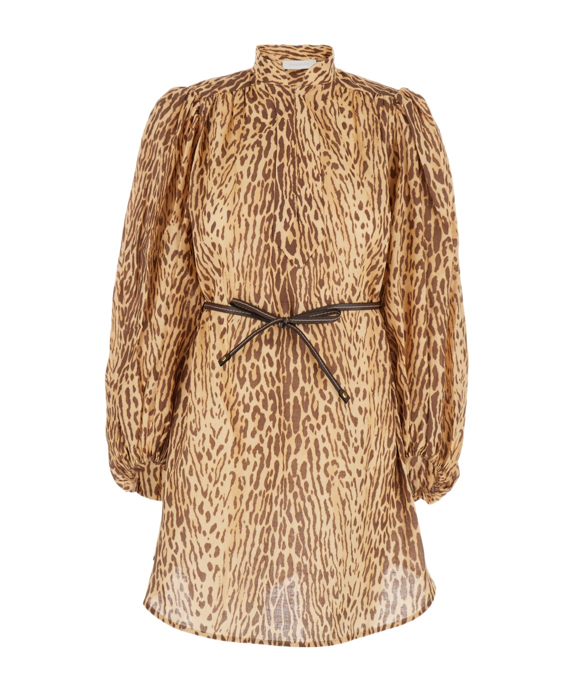 Zimmermann Cascadian Leopard Print Long Sleeve Tunic Dress In Gray