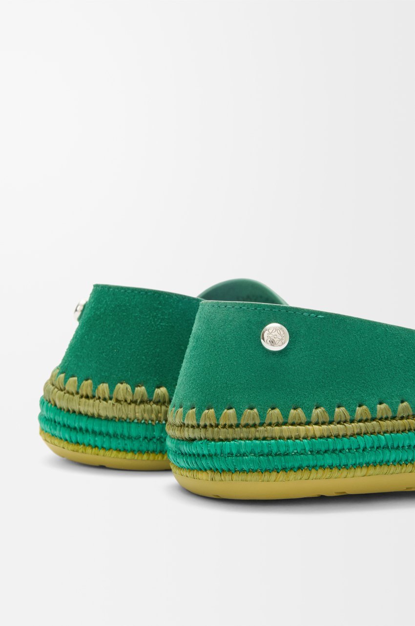 Loewe Rio Slipper In Suede And Raffia In Green