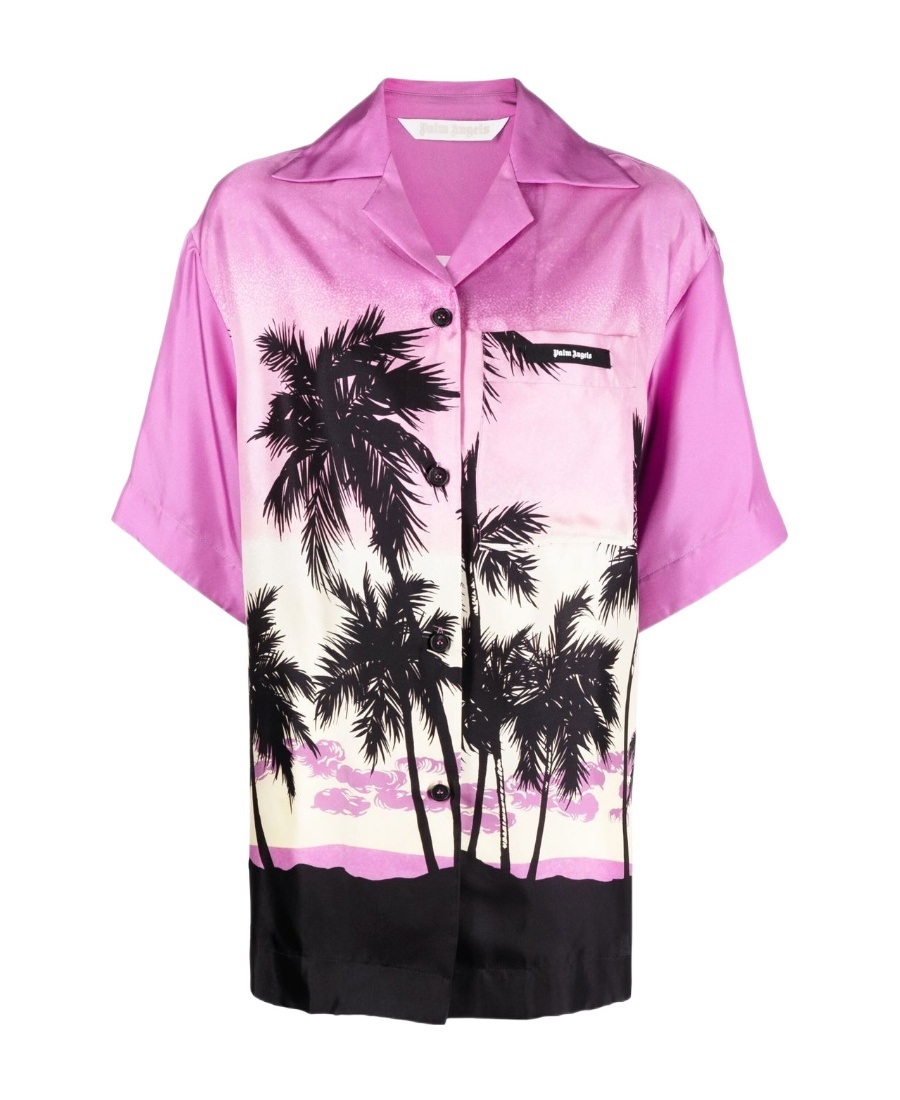 Palm Angels Sunset Print Shirt In Pink