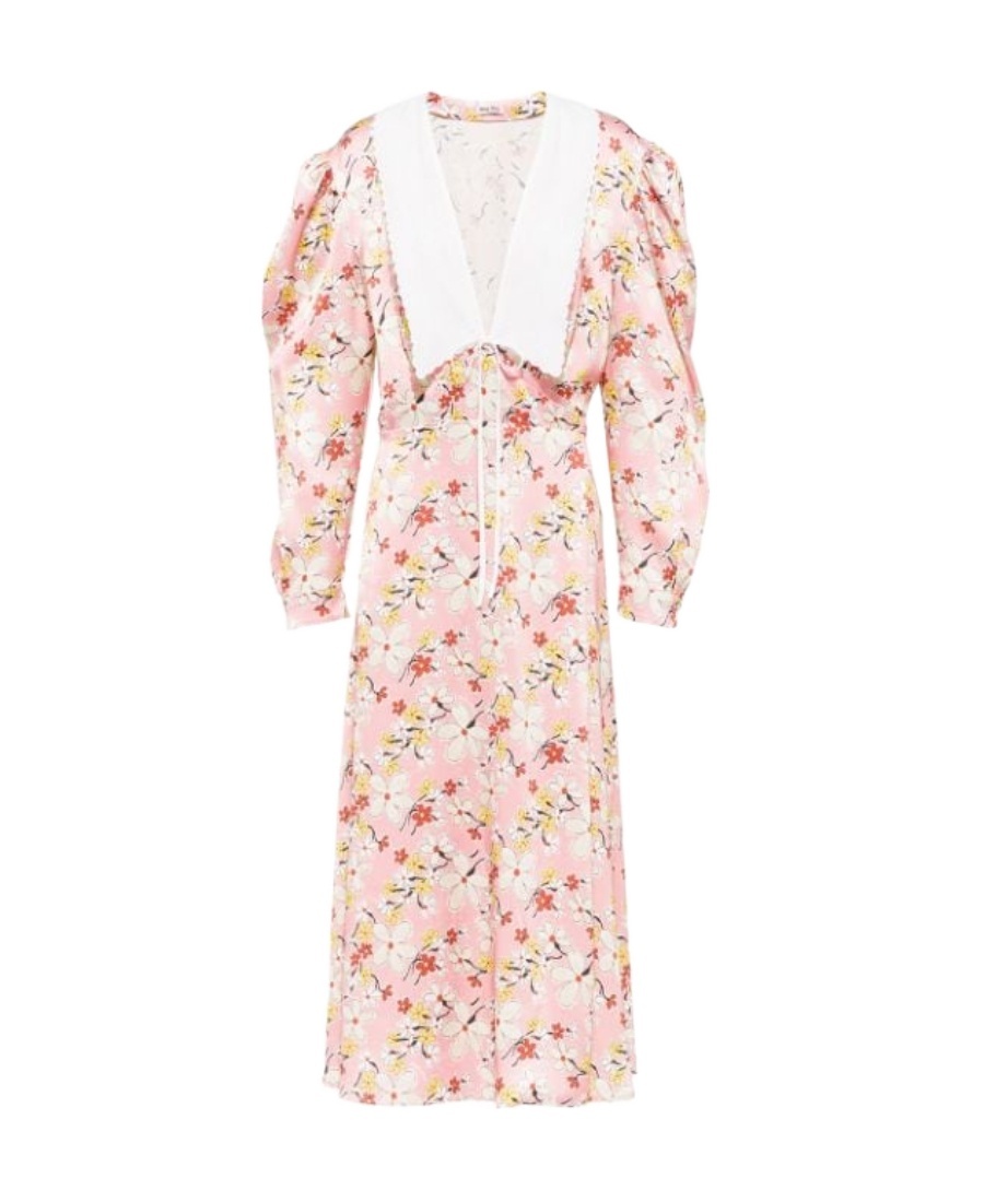 Miu Miu Sable Satin Dress With Floral Print In Pink