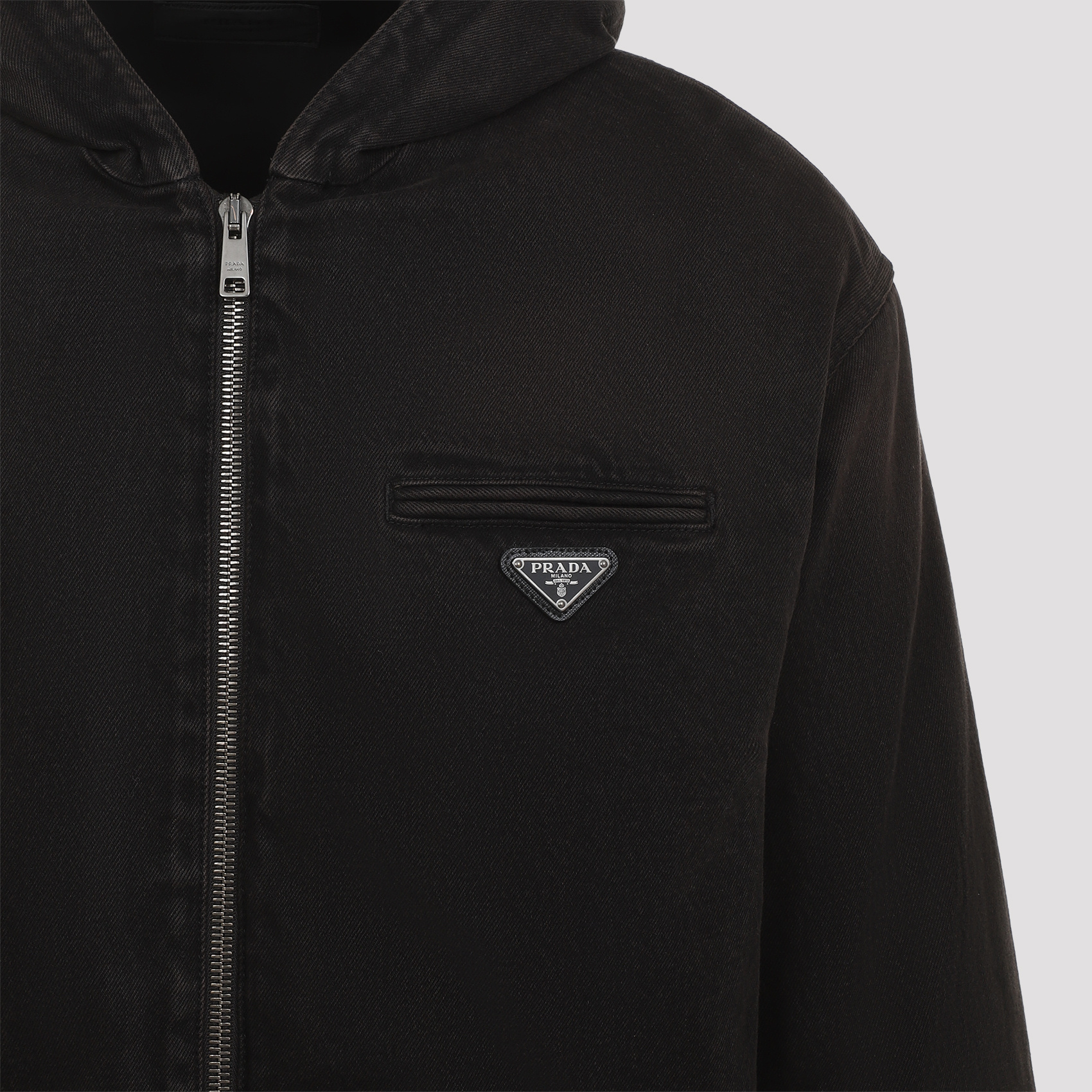 Prada Triangle-logo Velvet Blouson Jacket In Black
