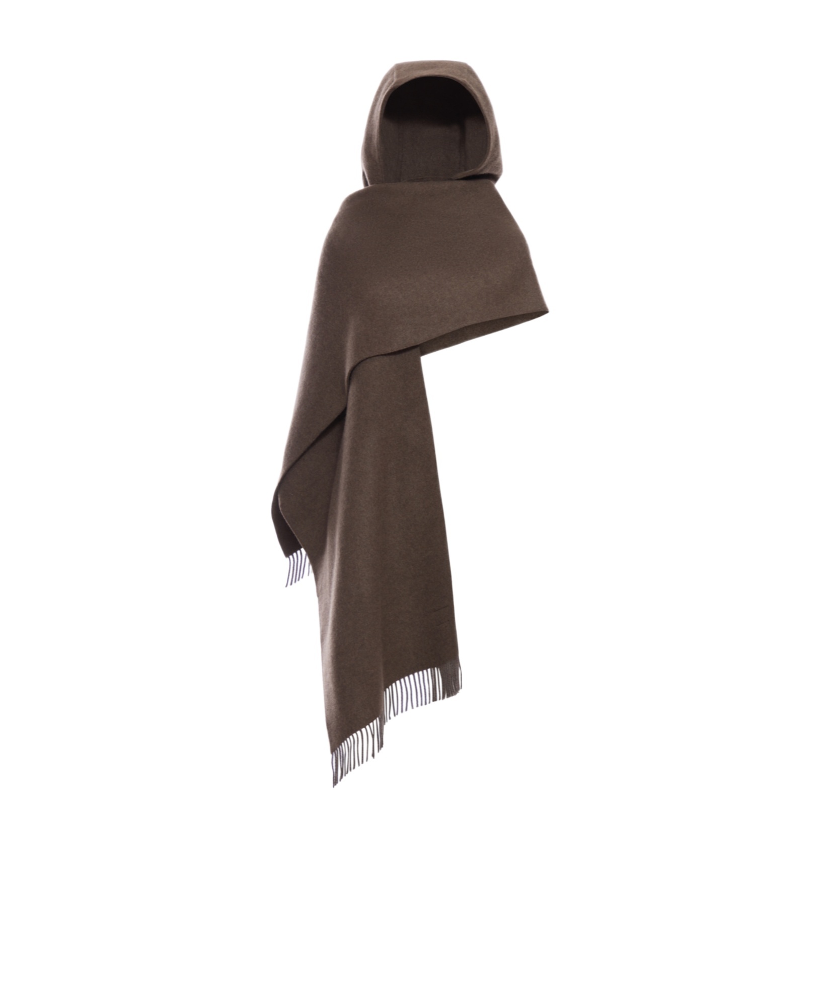 Brunello Cucinelli Wool And Cashmere Knit Scarf With Hood In Brown