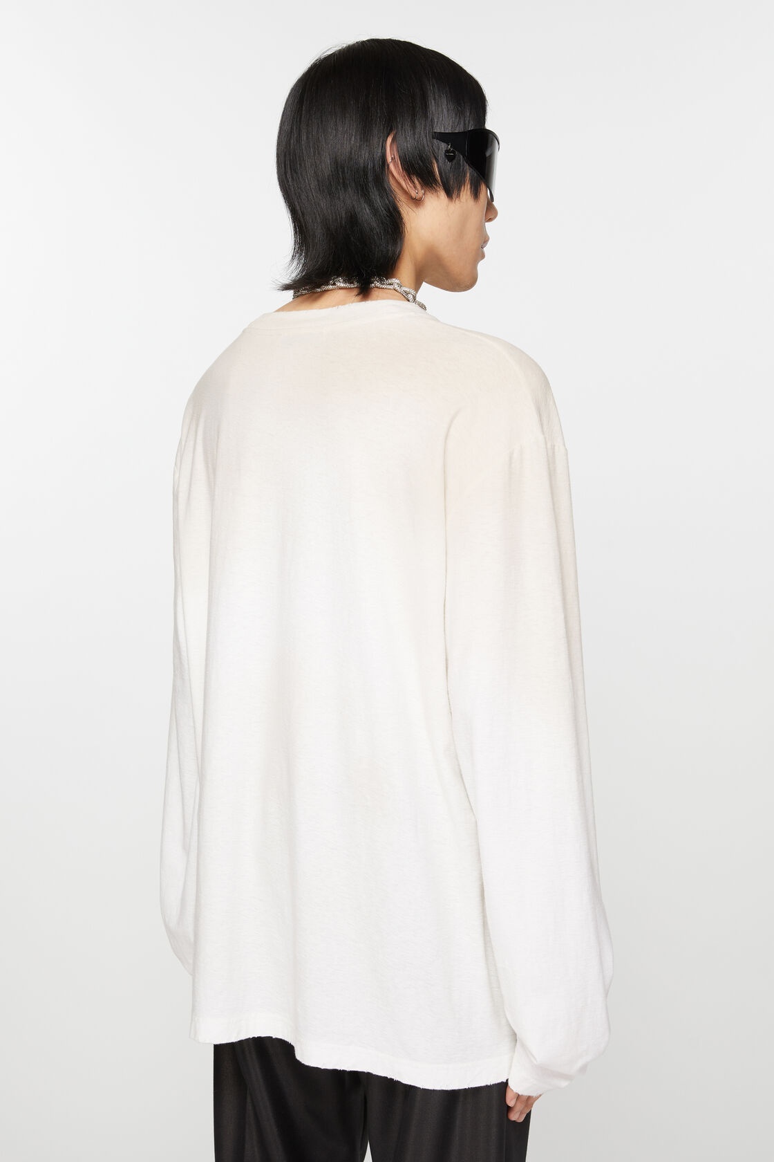 Acne Studios Mens Distressed Long-sleeve Logo T-shirt In White