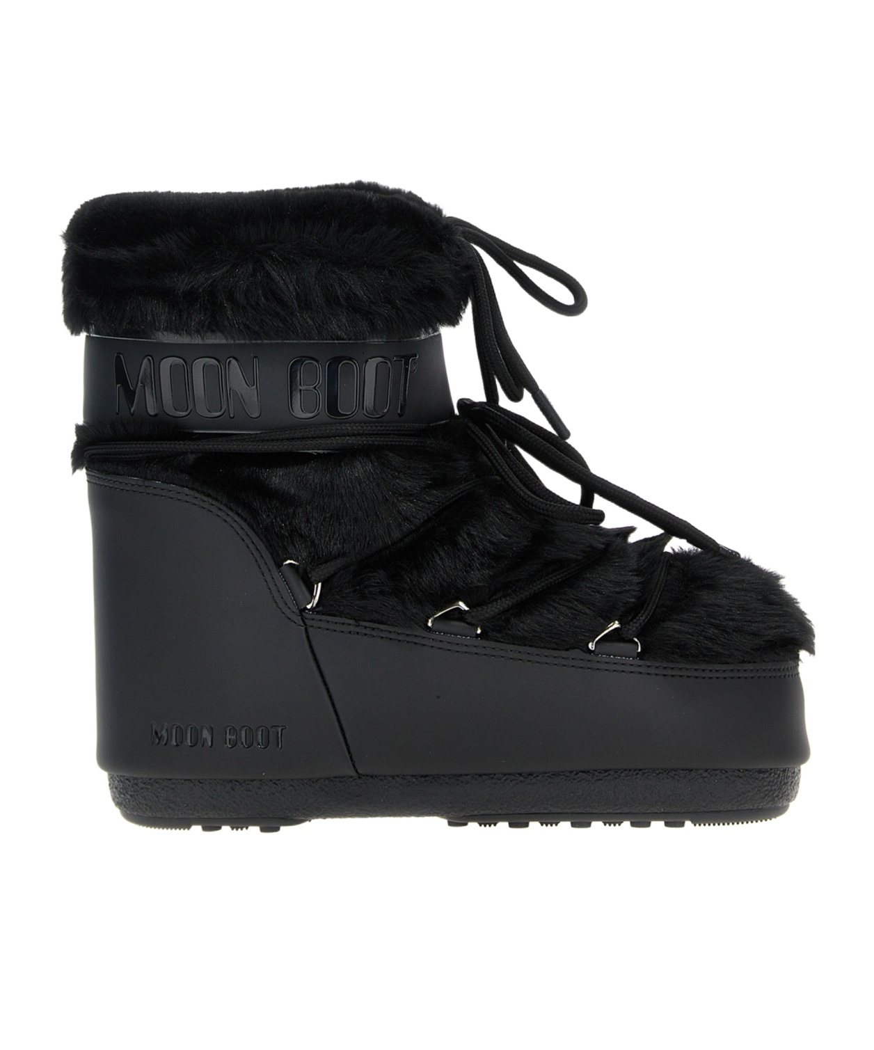 Moon Boot Iconic Faux Fur Ankle Boots With Lace-up Detail In Black