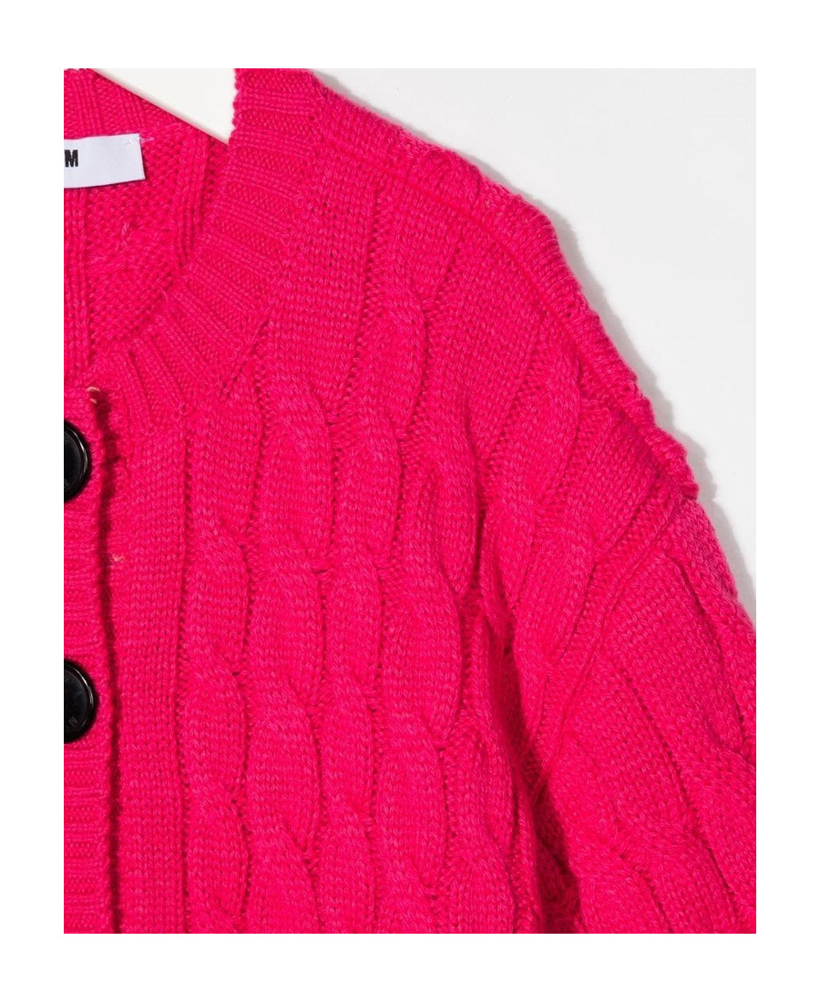 Msgm Logo-patch Cable Knit Cardigan In Pink