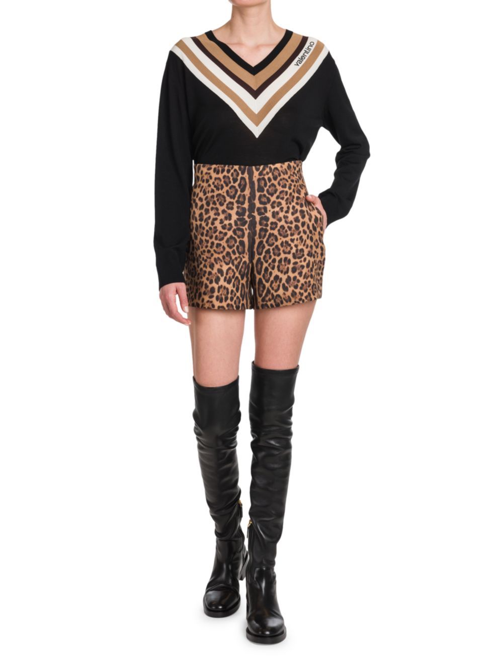 Valentino Chevron Stripe-print Jumper In Black