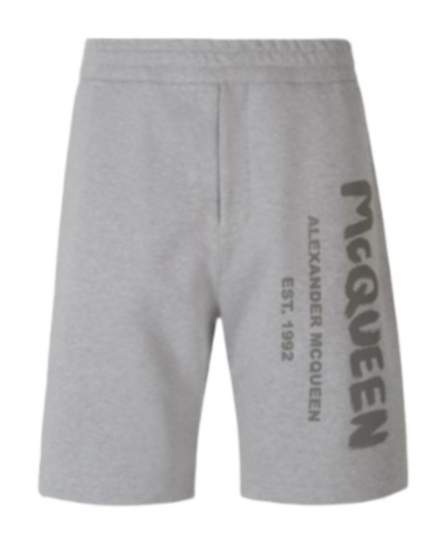 Alexander Mcqueen Alexander Mc Queen Bermuda Shorts With Graffiti Logo Print In Gray