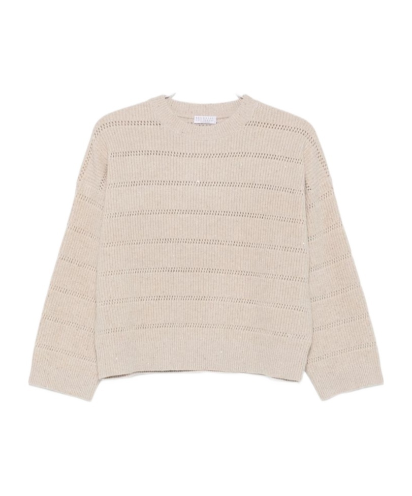 Brunello Cucinelli Striped Open-knit Sweater In Gold