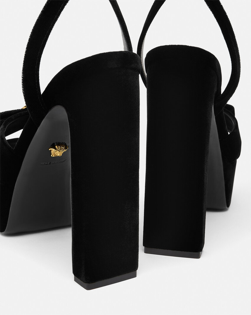 VERSACE 140MM GIANNI RIBBON VELVET SANDALS