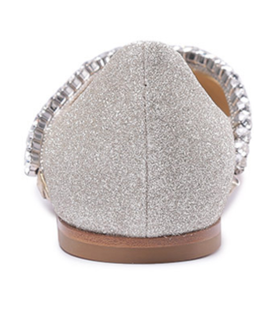 Jimmy Choo Crystal Chain Pointed Shallow-mouth Flat Shoes In Gray