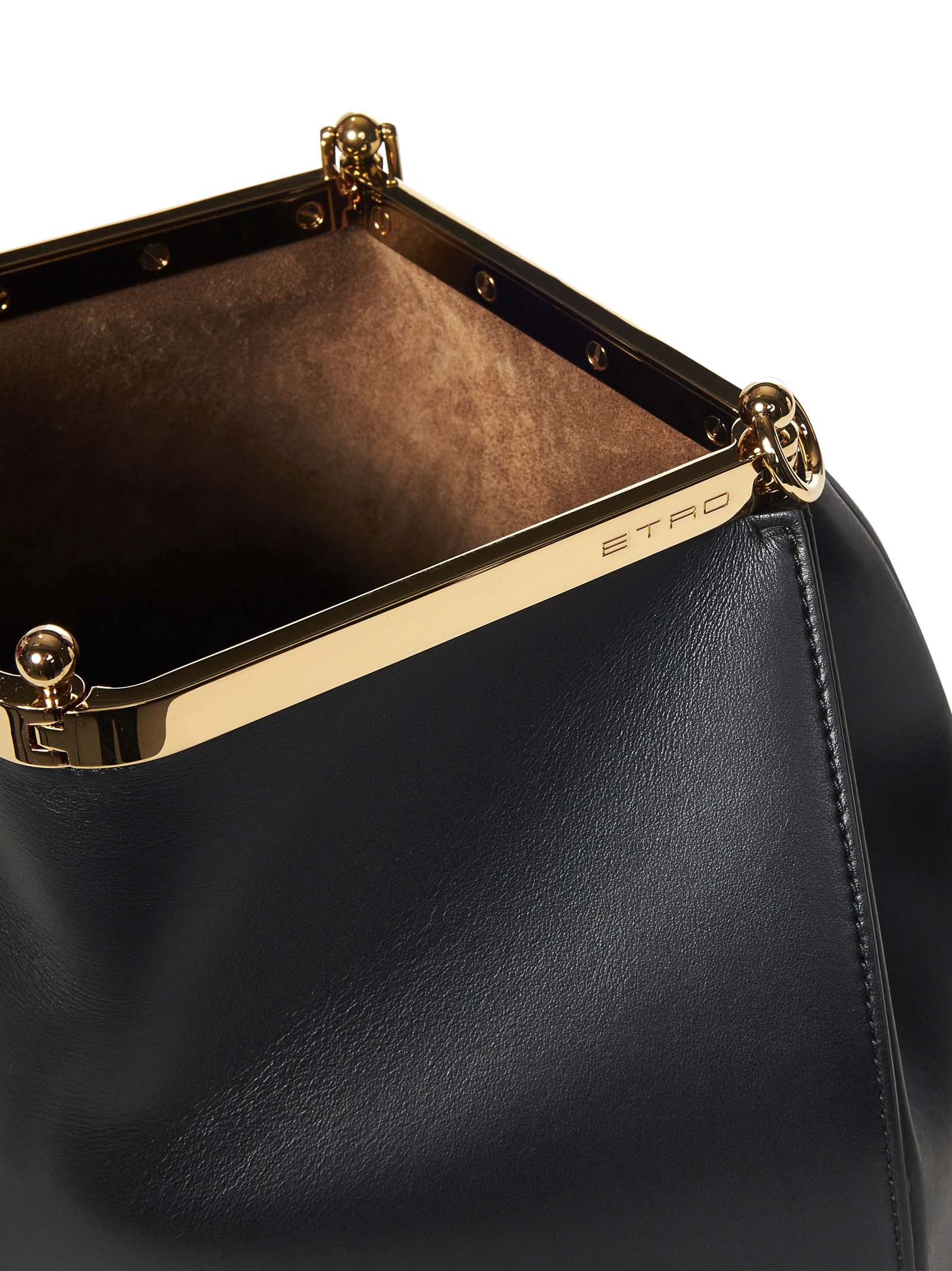 Etro 'small Vela' Black Shoulder Bag With Logo And Pegasus Charm In Black