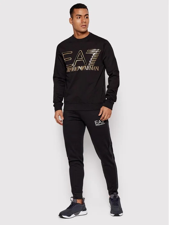 Ea7 Round-necked Logo Sweater In Black