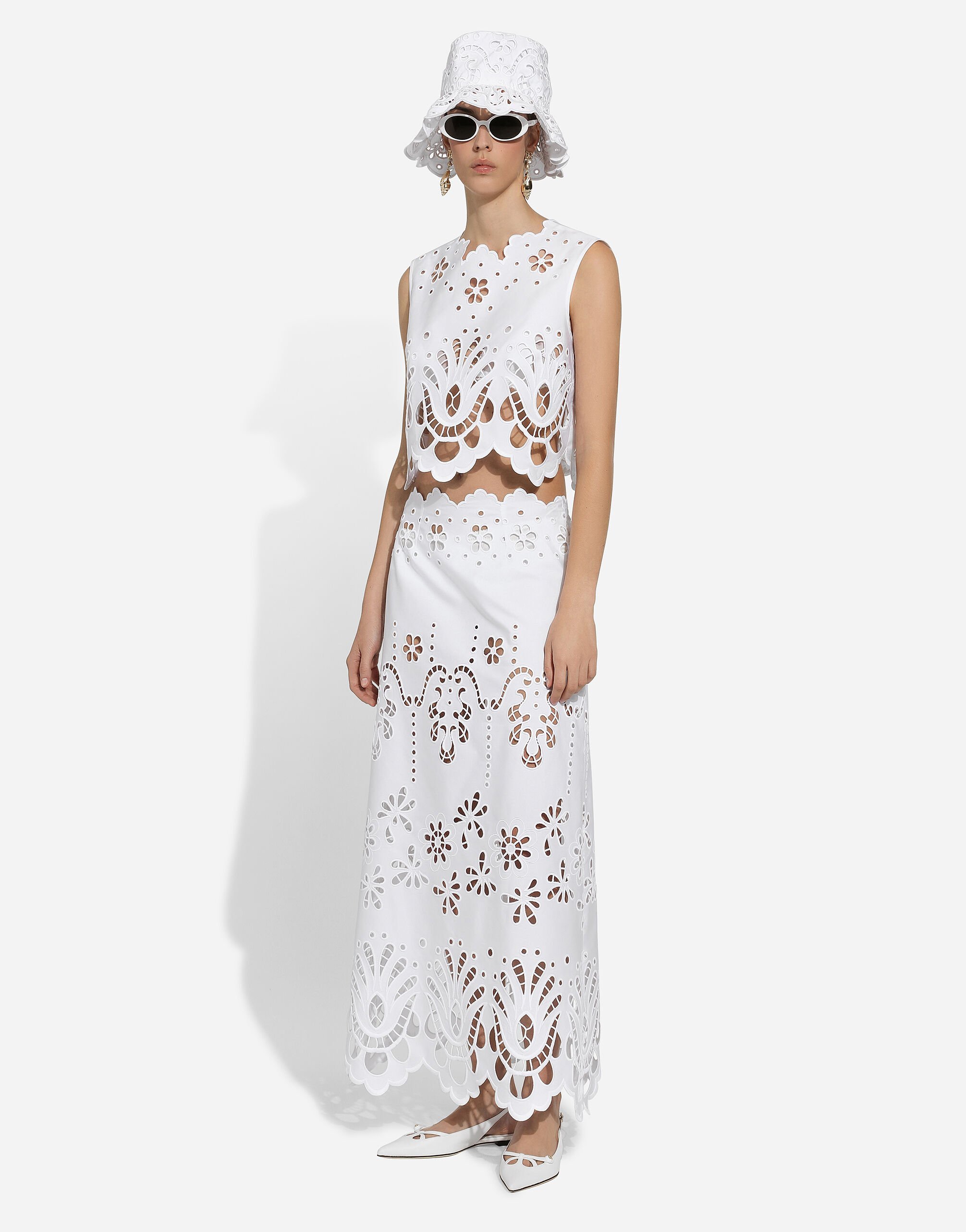 Dolce & Gabbana Cutout Embroidered Cotton Popeline Crop Blouse In White