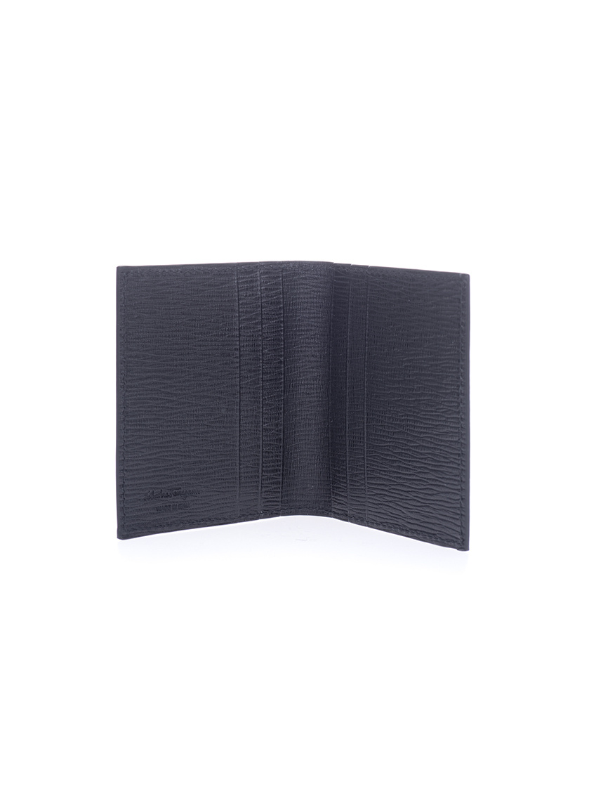 Ferragamo Black Cardholder With Gold-tone Gancini Logo In Calf Leather Man In Black
