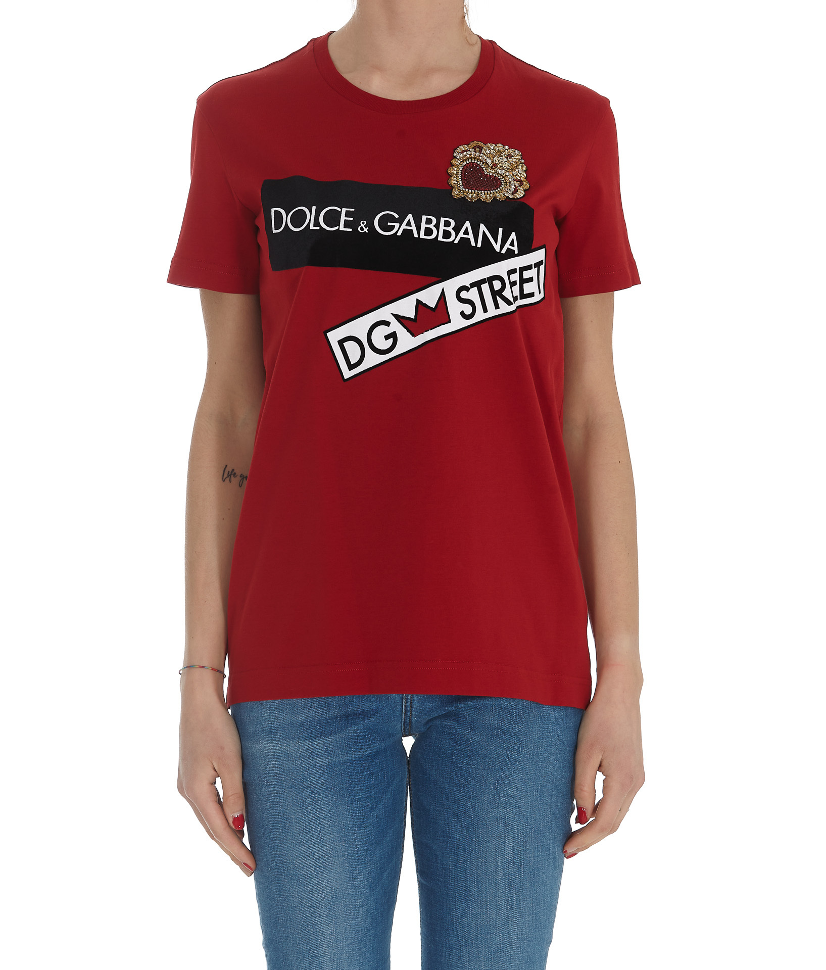 Dolce & Gabbana Bead-embellished Logo-print T-shirt In Red