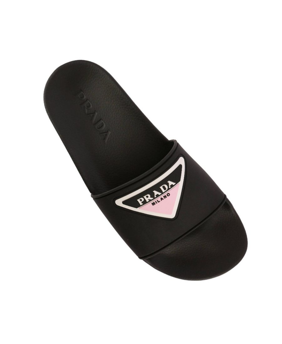 Prada Logo Flip-flops In Black