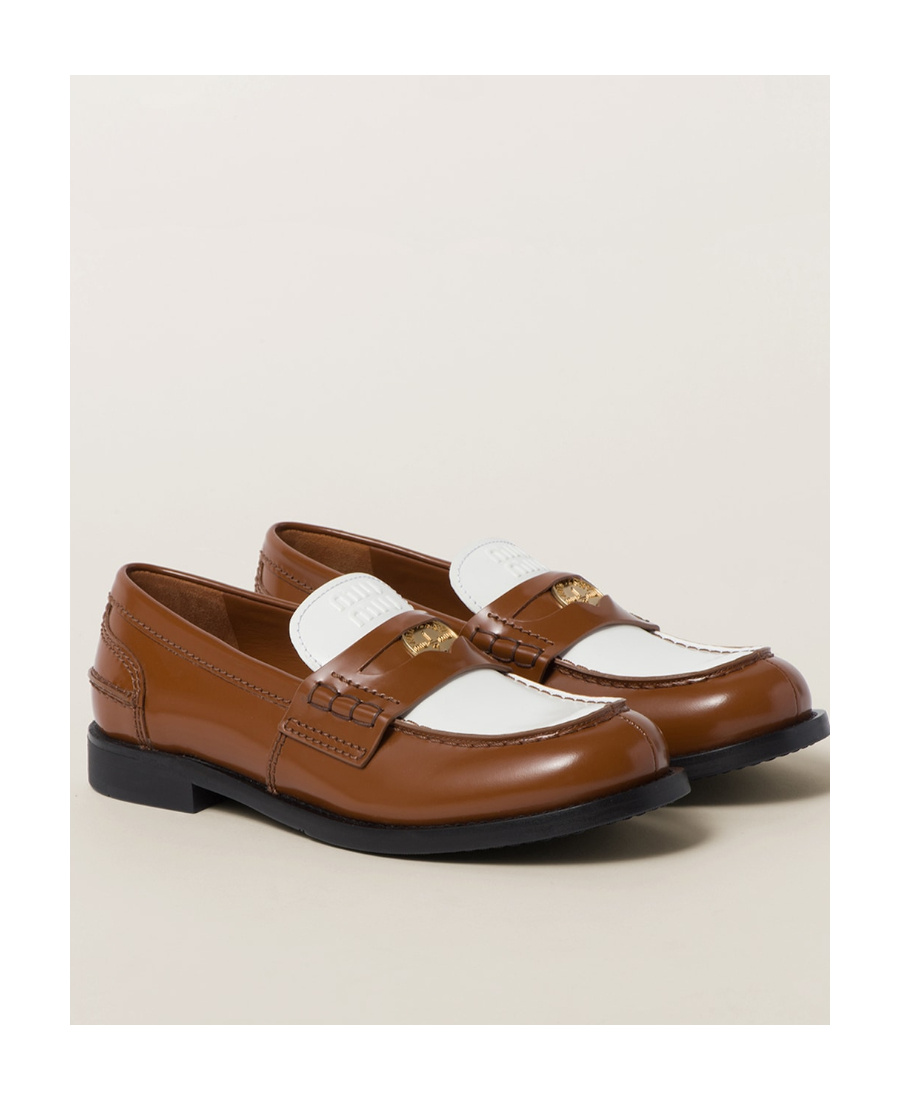 Miu Miu Two-tone Leather Penny Loafers In Brown
