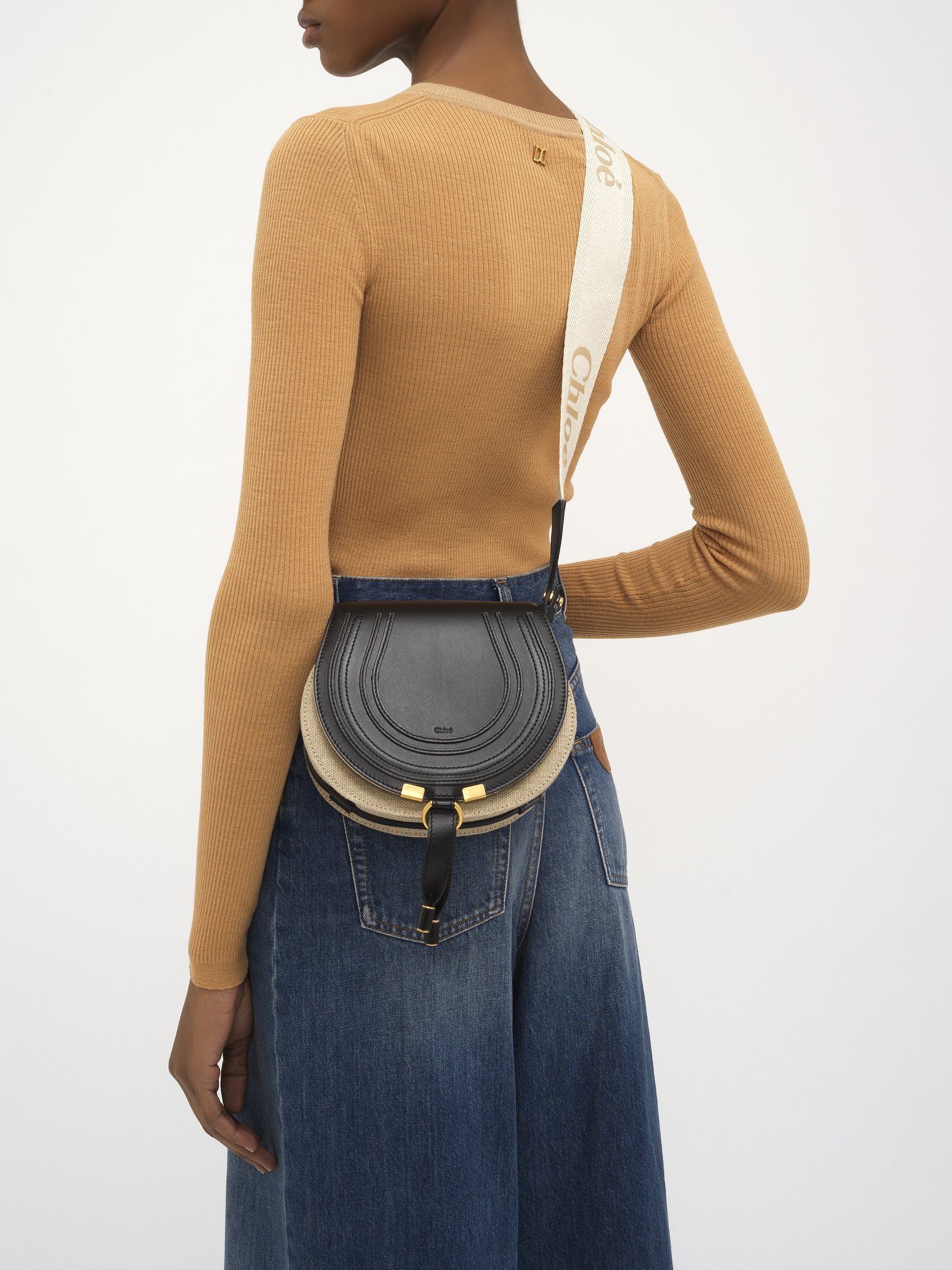Chloé Marcie Small Embossed Leather Saddle Bag In Black