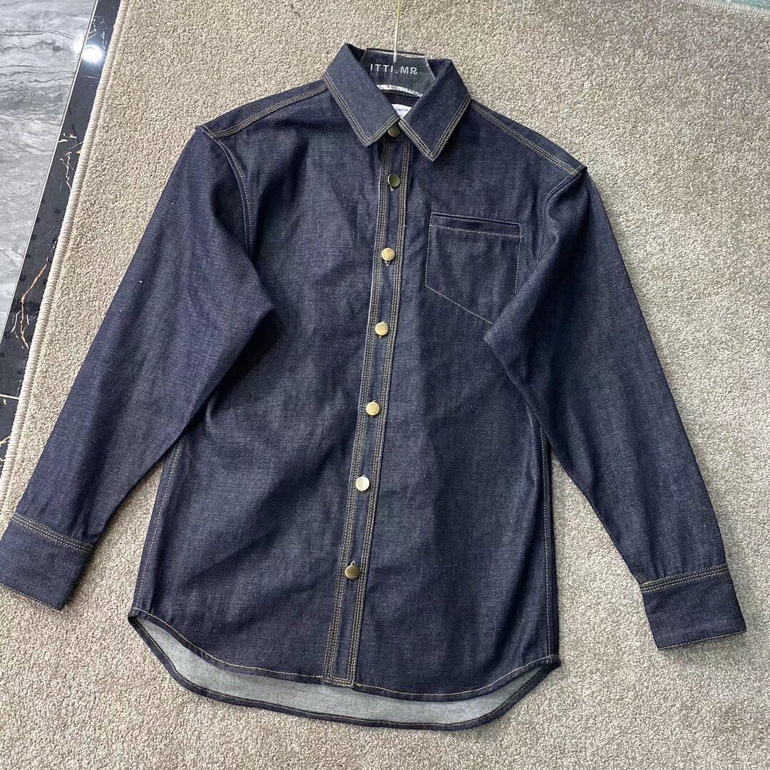 Bottega Veneta Long-sleeved Denim Shirt In Blue
