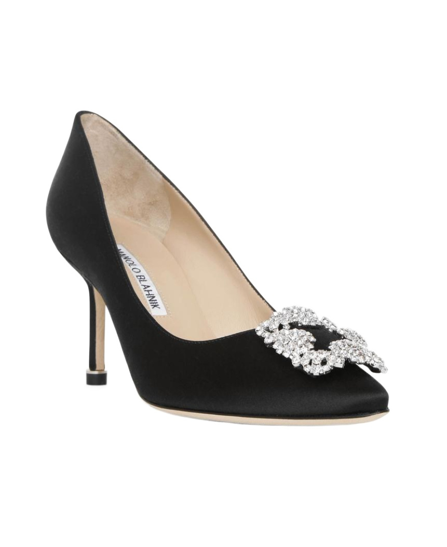 MANOLO BLAHNIK SATIN ALMOND TOE HIGH HEELS 