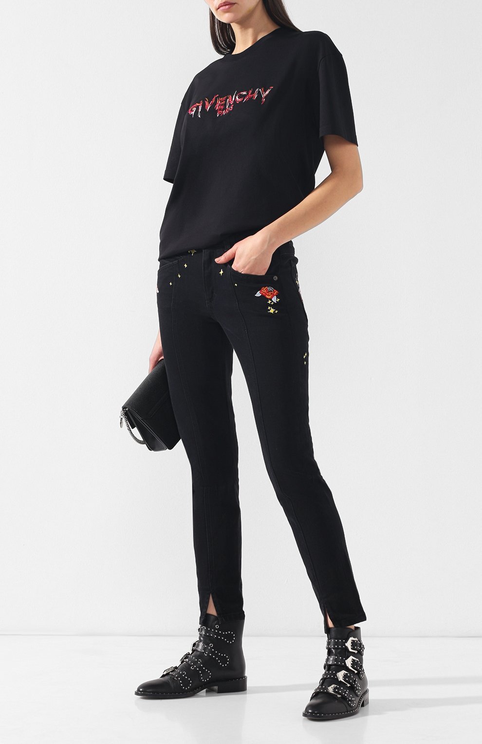 Givenchy Embroidered Nine-cent Jeans In Black