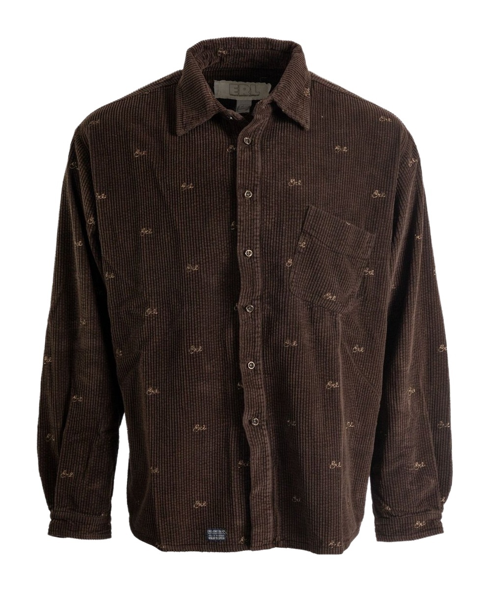 Erl Embroidered Corduroy Shirt In Brown
