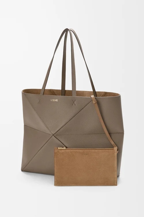 Loewe Large Horizontal Puzzle Fold Tote In Soft Grained Calfskin In Brown