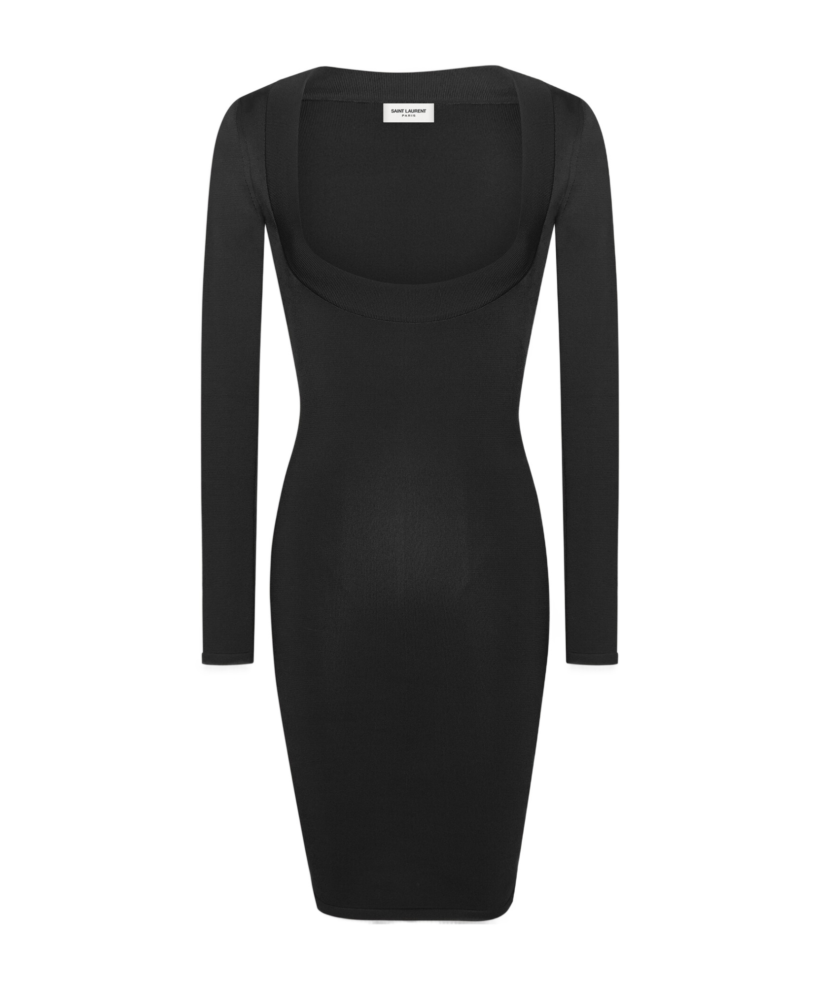 Saint Laurent Plunging Round Neck Long-sleeved Dress In Black