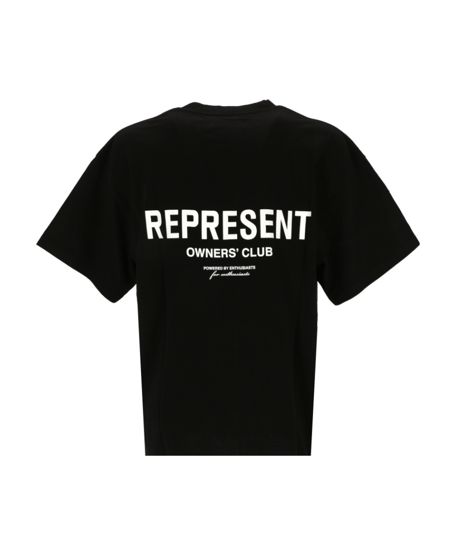 Represent Black Crewneck T-shirt With With Front And Back Owners Club Print In Cotton Man In Black