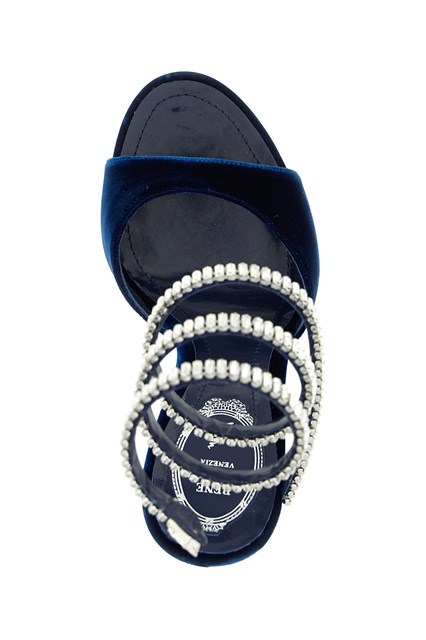 René Caovilla Spiral Velvet Sandals Embellished Straps In Black