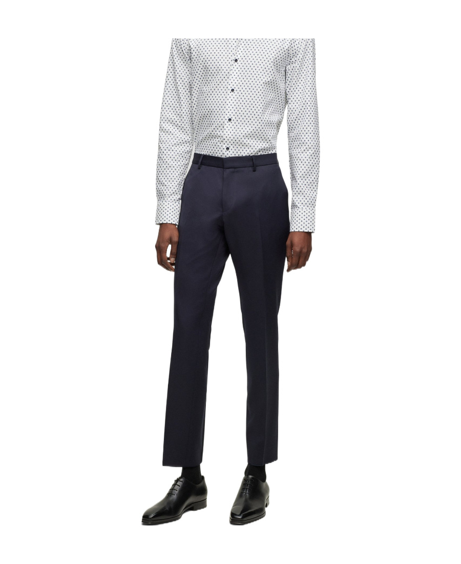 Shop Hugo Boss Straight-leg Wool Trousers In Black