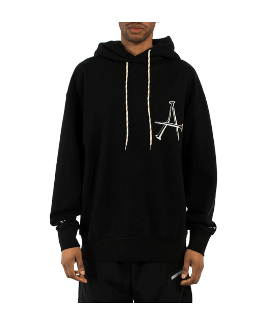 Aries Hoodie With Drawstring Hood And Back Detail In Black