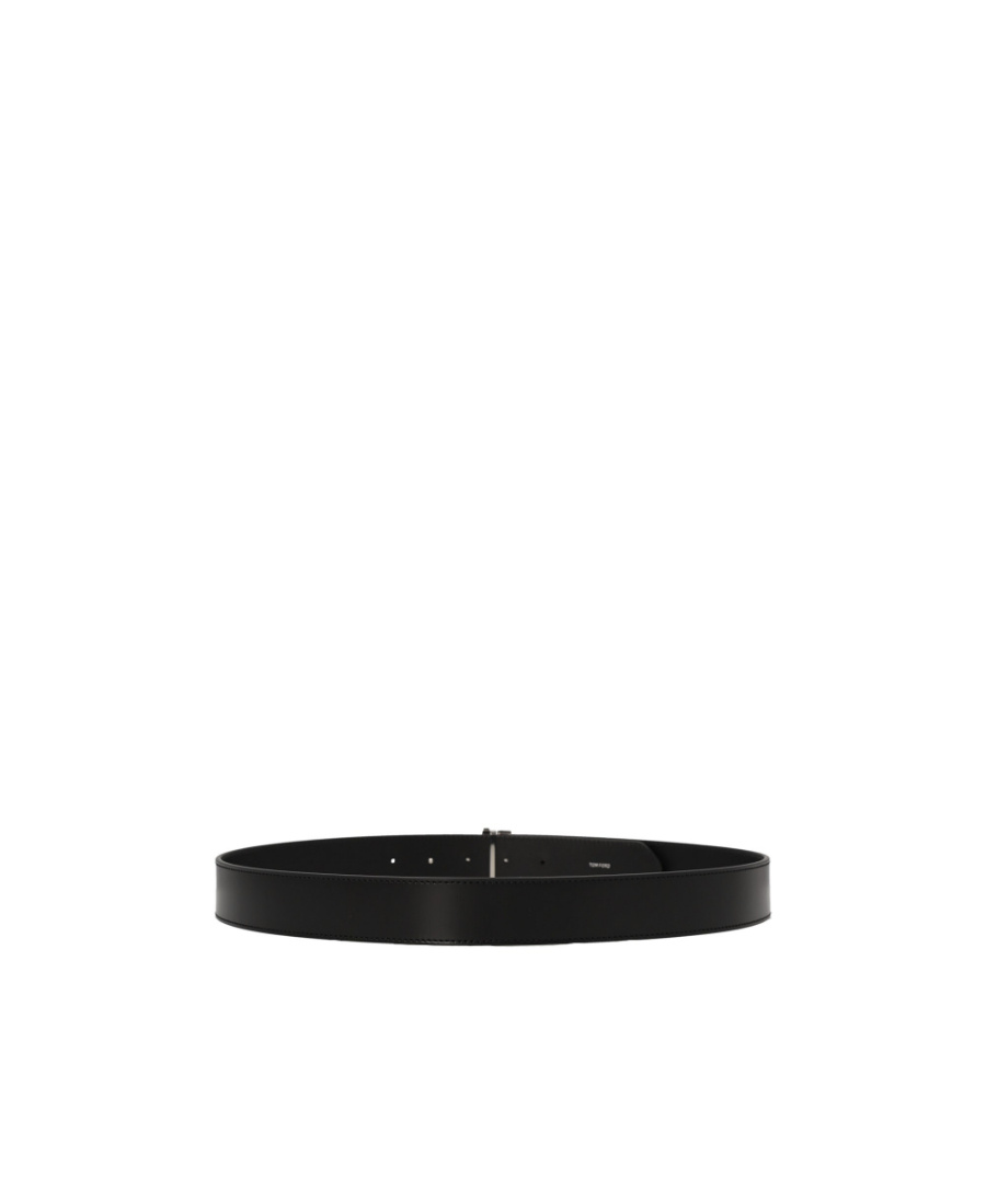 Tom Ford Logo-plaque Leather Belt In Black
