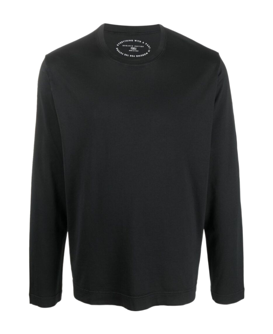 Fedeli Round-neck Long-sleeved T-shirt In Black