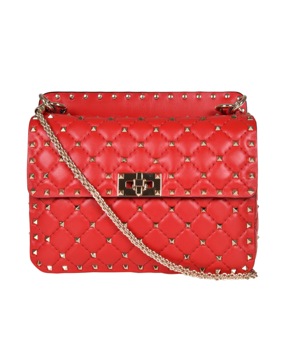 Valentino Medium Rockstud Spike Shoulder Bag In Red