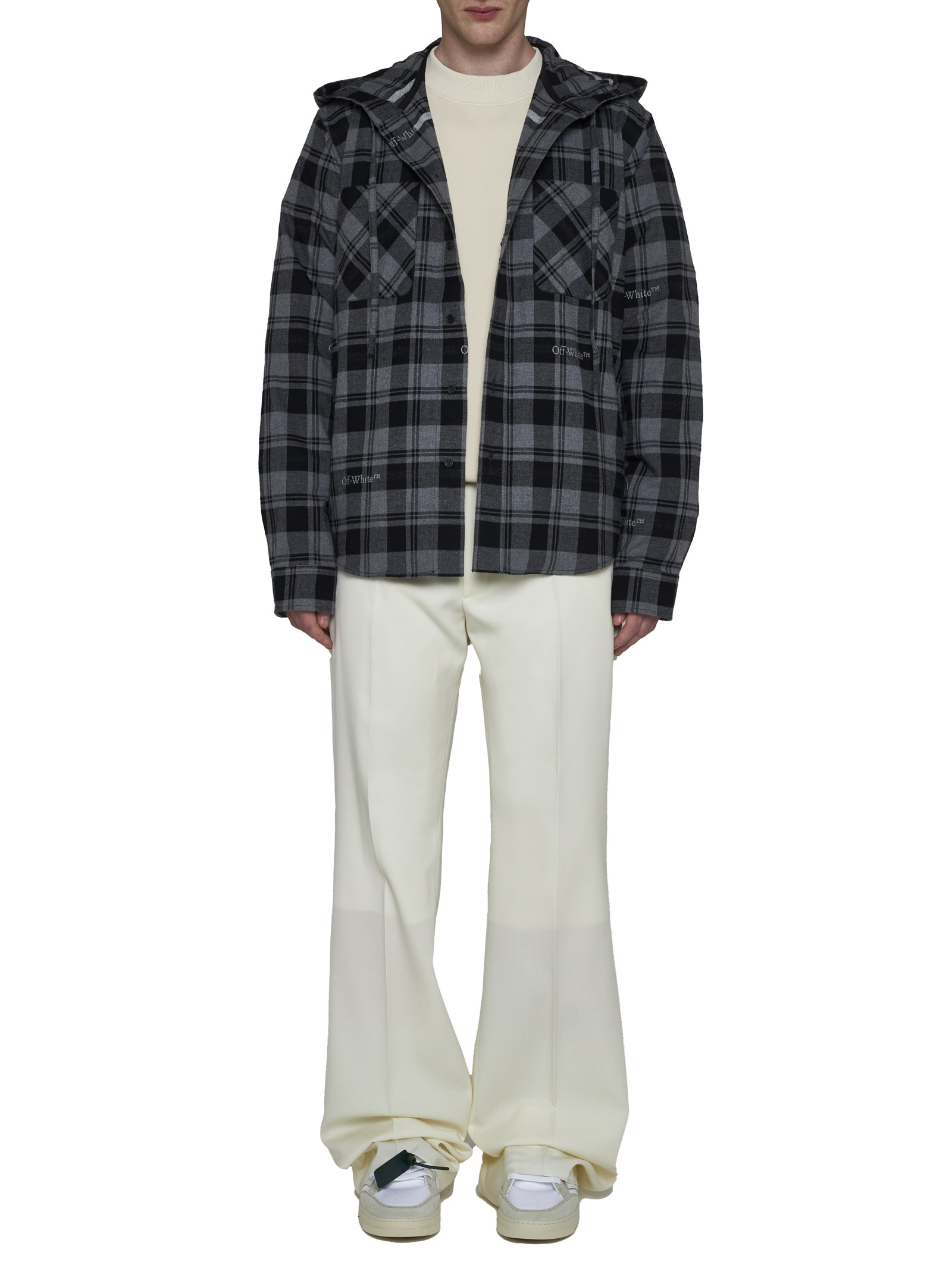 Off-white Hooded Flannel Shirt In Black